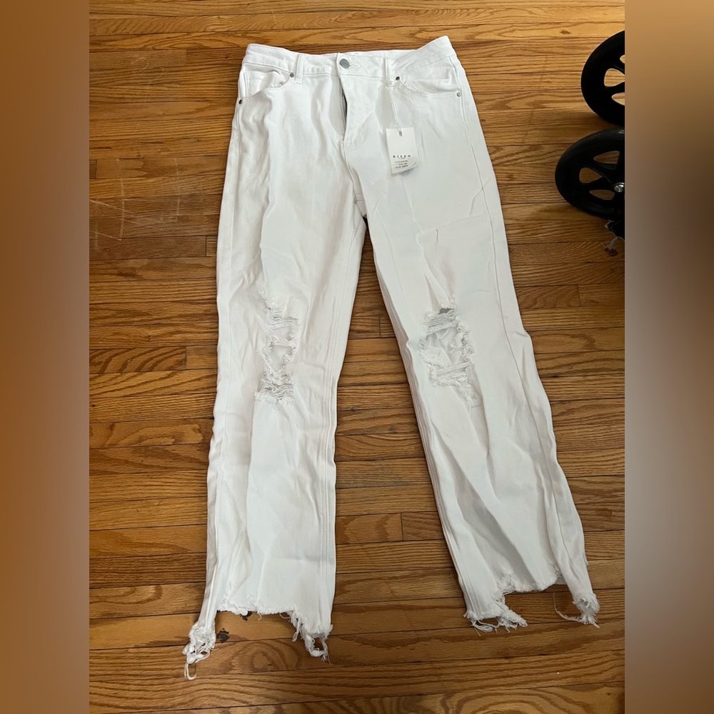 New with tags boyfriend distress risen white crop jeans
